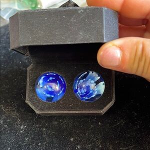 Vibrant Blue Swirl Glass Art Earrings